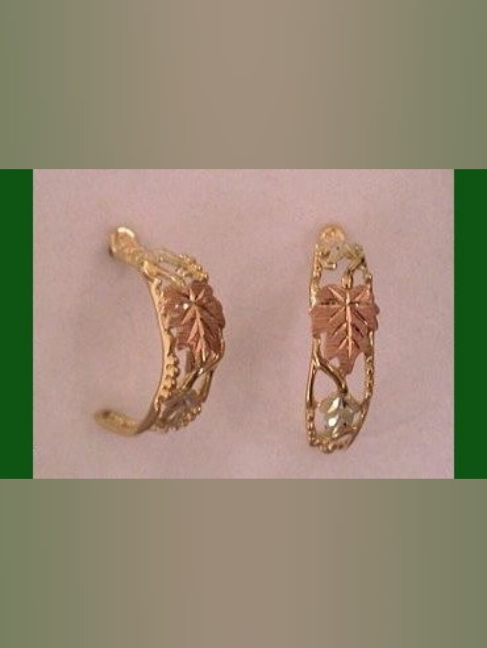 10 KT Gold and Rose Gold Leaf Hoop Earrings